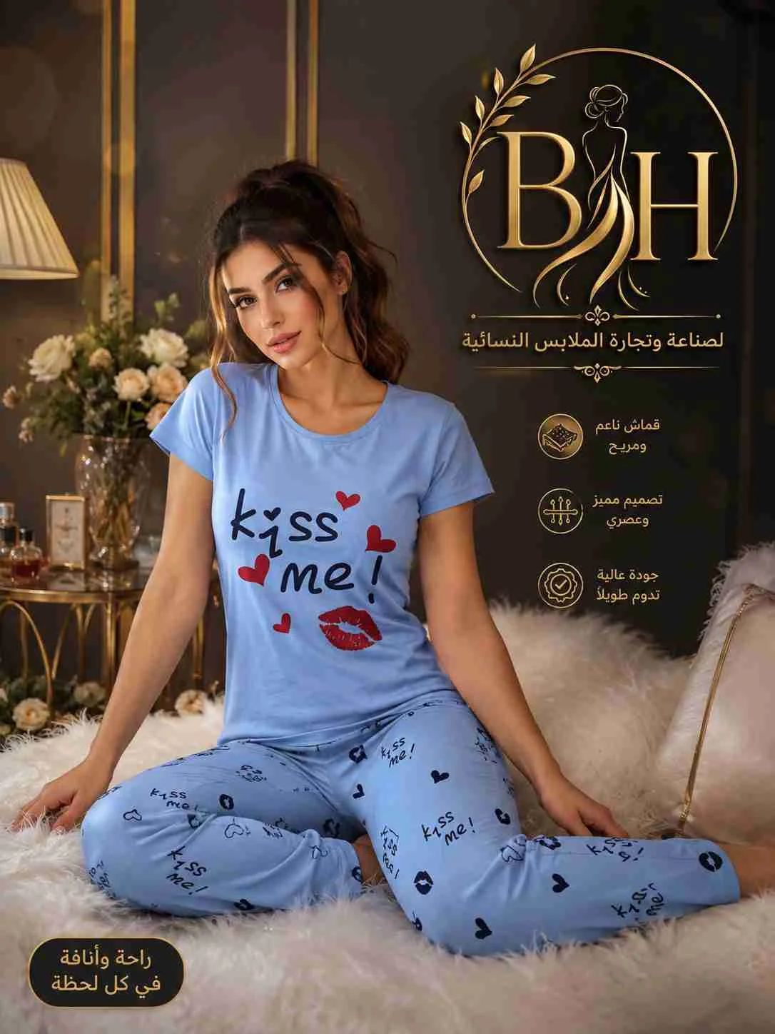 طقم بيجاما نسائي صيفي بطبعات عصرية – BH - حلب - صورة 2