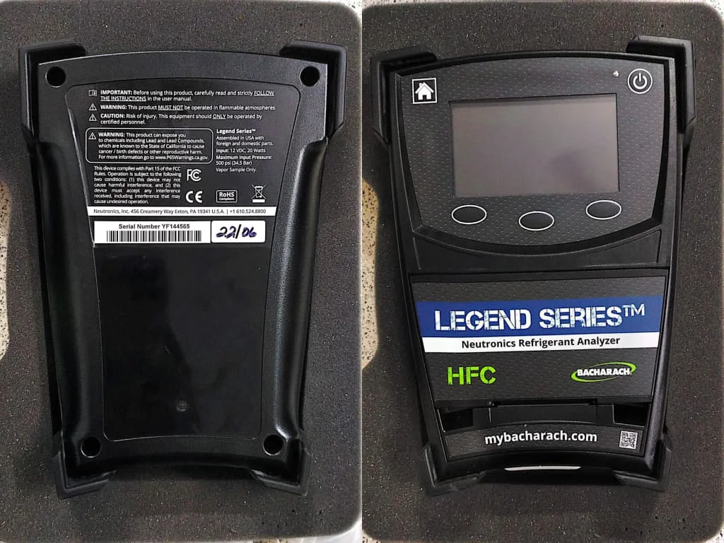 جهاز Bacharach Neutronics Legend Series HFC Refrigerant Analyzer الأصلي، جهاز احترافي متخصص في تحليل وفحص نقاوة غازات التبريد والفريون، مناسب لفنيي وشركات التبريد والتكييف وورش صيانة أنظمة ال - التل - صورة 2