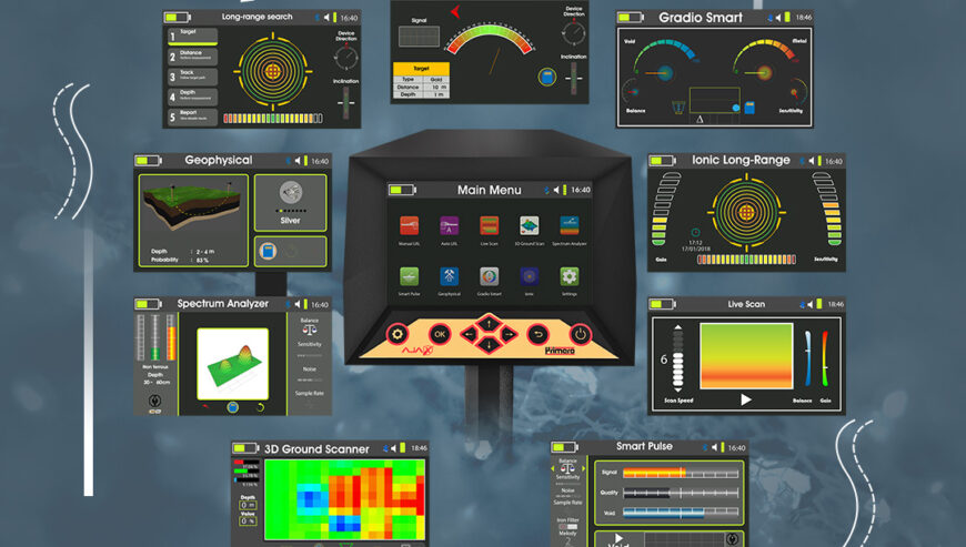 جهاز اجاكس بريميرو للكشف عن الذهب والمعادن الثمينة والكنوز والكهوف في باطن الارض والفارغات